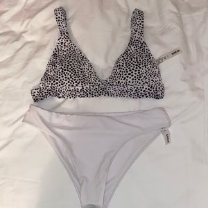 White and black polka dot bikini set size small
